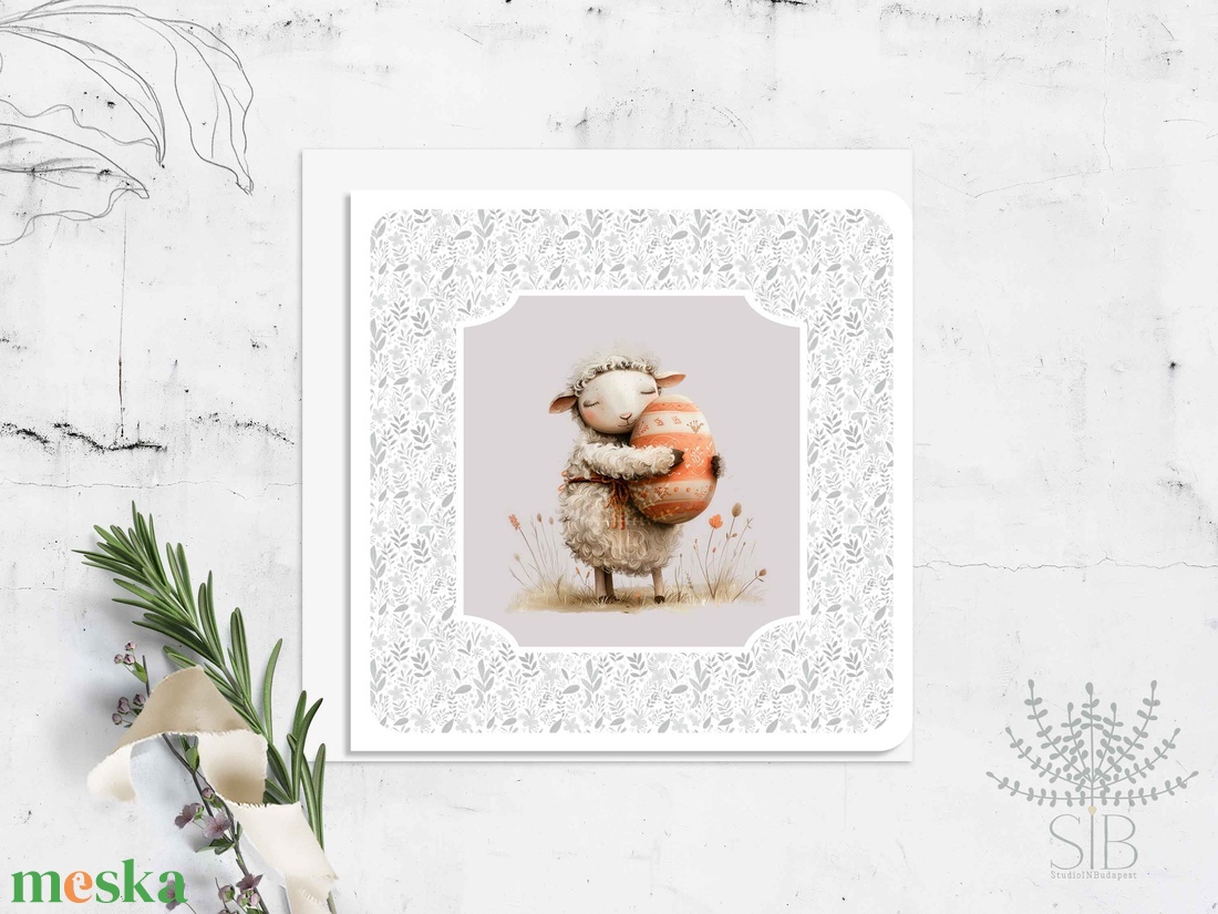 Húsvéti képeslap, tavaszi bárány tojással - otthon & életmód - papír, írószer - ajándékozás kellékei - képeslap, üdvözlőlap - Meska.hu