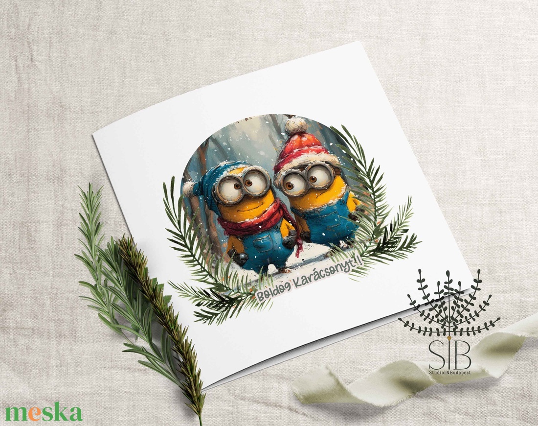 Karácsonyi képeslap mókás mignonok grafikával - karácsony - karácsonyi ajándékozás - karácsonyi képeslap, üdvözlőlap, ajándékkísérő - Meska.hu
