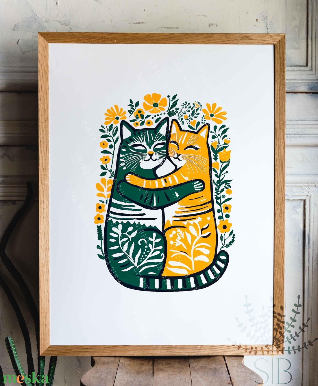 Ölelkező macskák falikép - házassági évforduló, páros ajándék Modern népi stílusú print - otthon & életmód - dekoráció - kép & falikép - poszter - Meska.hu