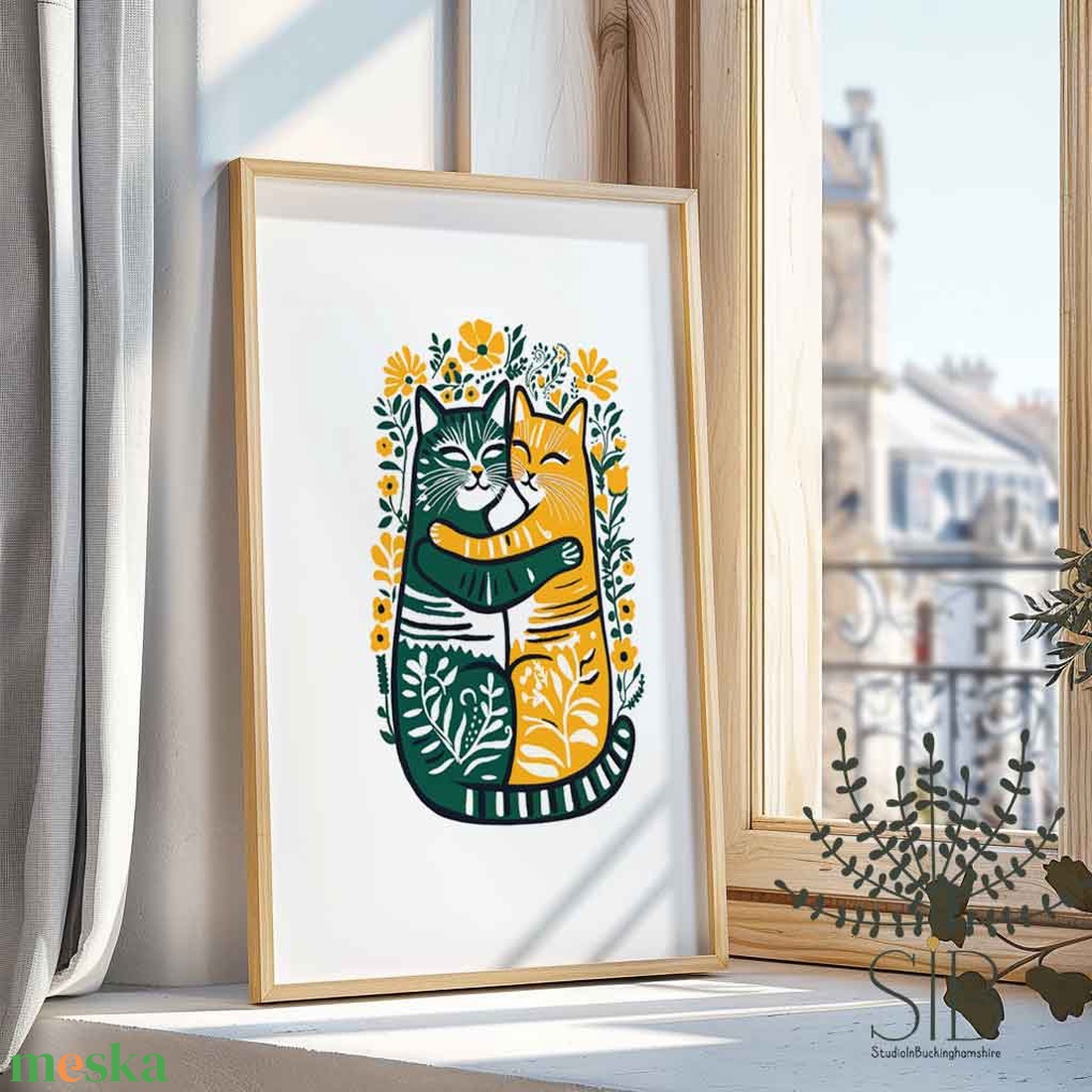 Ölelkező macskák falikép - házassági évforduló, páros ajándék Modern népi stílusú print - otthon & életmód - dekoráció - kép & falikép - poszter - Meska.hu