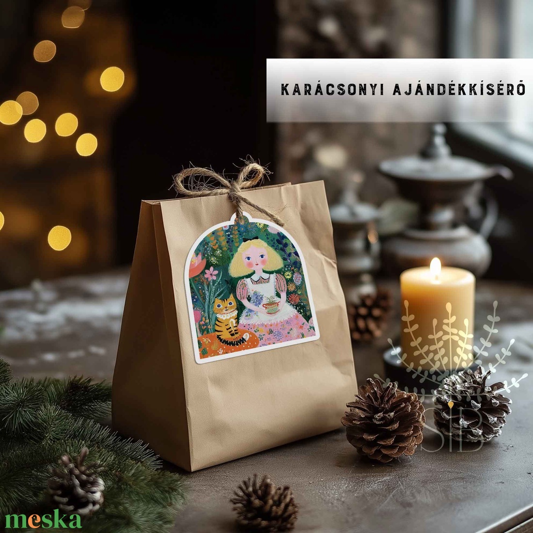 Karácsonyi ajándékkísérő, Illusztrált ünnepi ajándékátadó címke - karácsony - karácsonyi ajándékozás - karácsonyi képeslap, üdvözlőlap, ajándékkísérő - Meska.hu
