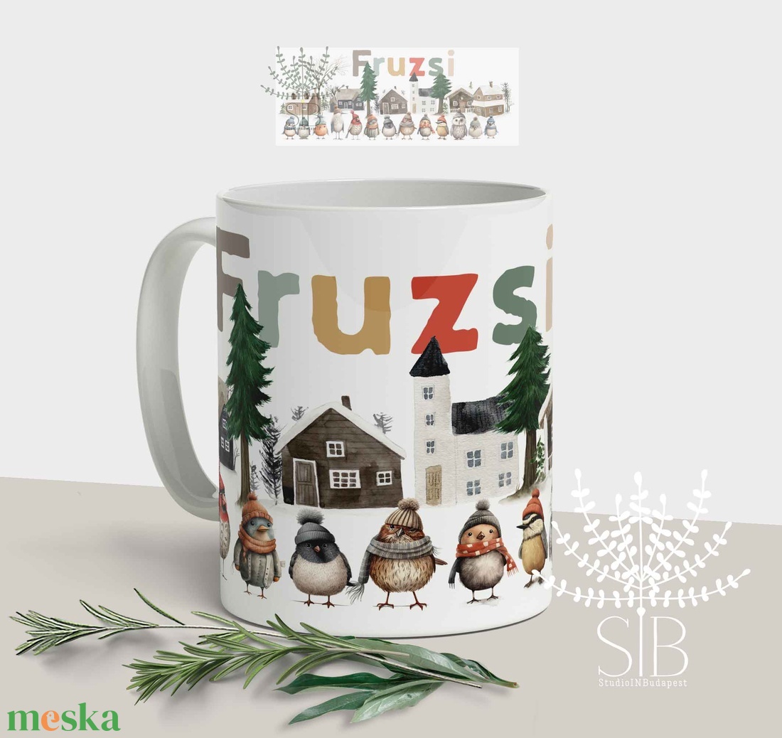 Madaras karácsonyi kerámia bögre, téli madár csapat, karácsonyi ajándék bögre - otthon & életmód - konyhafelszerelés, tálalás - tálalás - bögre & csésze - Meska.hu