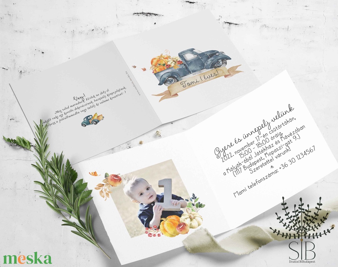 Őszi autós gyermek születésnapi meghívó - otthon & életmód - papír, írószer - ajándékozás kellékei - képeslap, üdvözlőlap - Meska.hu