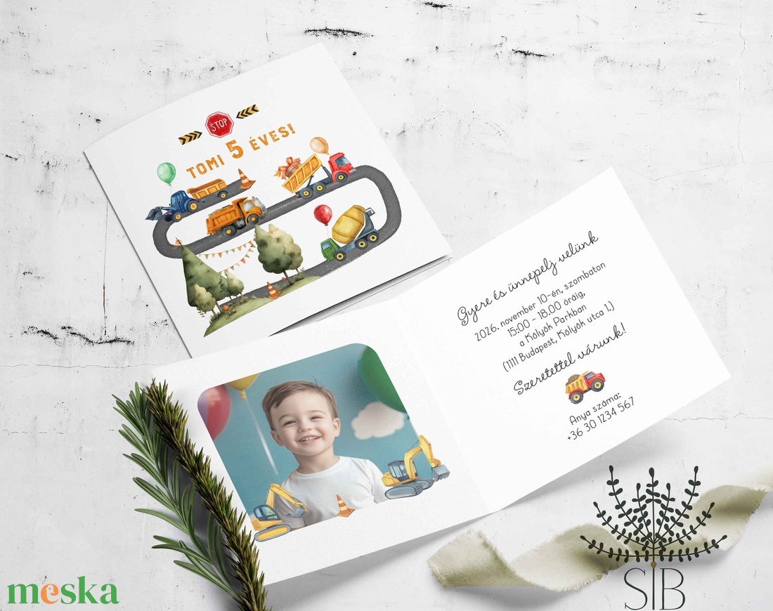 Járműves, munkagépes gyermek születésnapi meghívó - otthon & életmód - papír, írószer - ajándékozás kellékei - képeslap, üdvözlőlap - Meska.hu