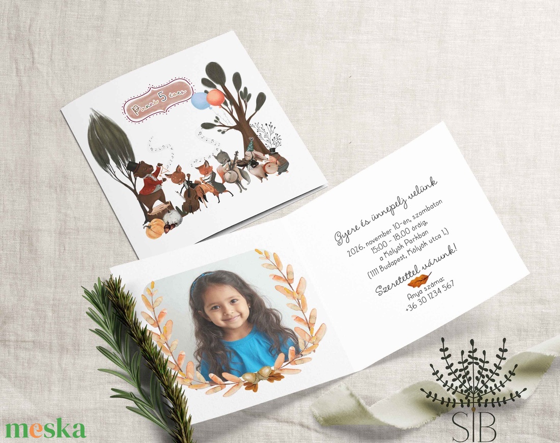 Erdei állatos zenés gyermek születésnapi meghívó - otthon & életmód - papír, írószer - ajándékozás kellékei - képeslap, üdvözlőlap - Meska.hu