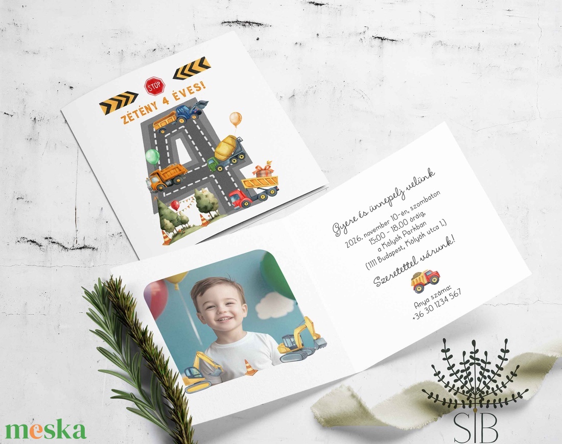 Járműves, munkagépes gyermek születésnapi meghívó - otthon & életmód - papír, írószer - ajándékozás kellékei - képeslap, üdvözlőlap - Meska.hu