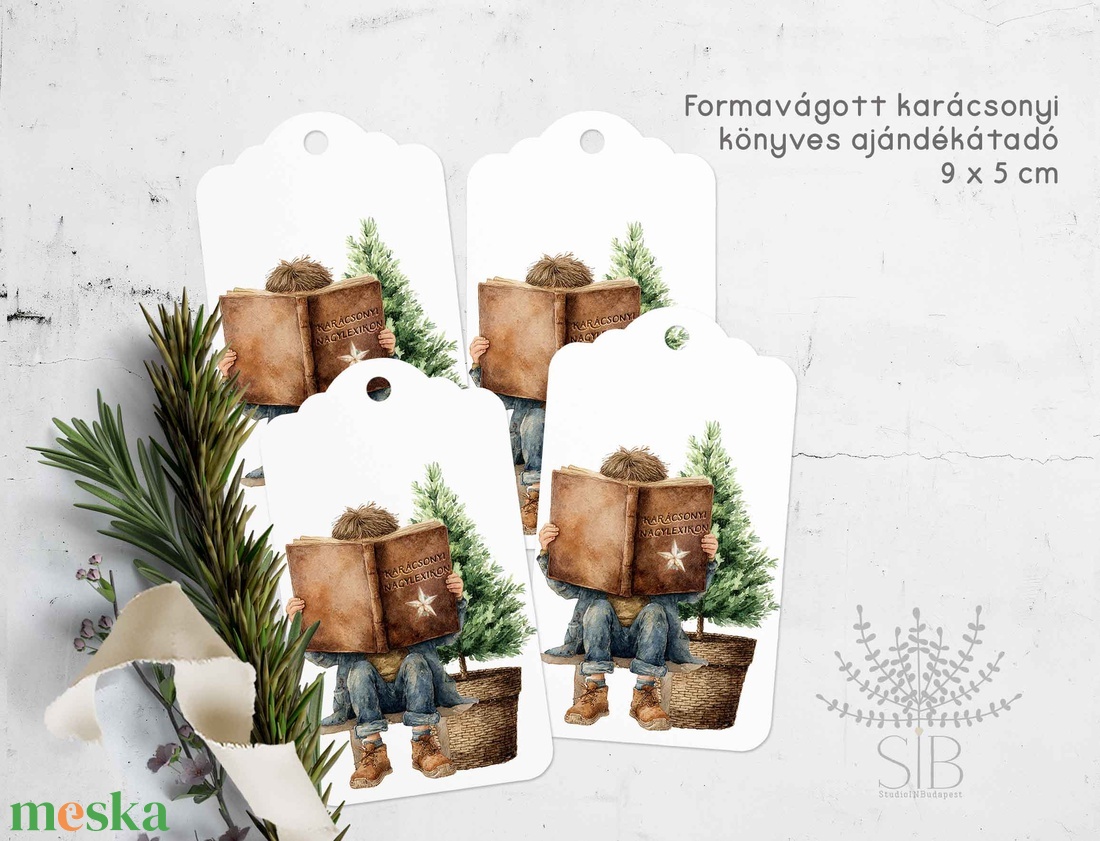 Karácsonyi ajándékkísérő, könyv mintás formavágott ajándékátadó címke - karácsony - karácsonyi ajándékozás - karácsonyi képeslap, üdvözlőlap, ajándékkísérő - Meska.hu
