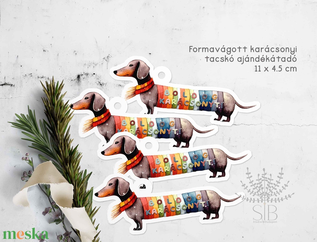 Karácsonyi tacskós ajándékkísérő, formavágott kutyás ajándékátadó címke - karácsony - karácsonyi ajándékozás - karácsonyi képeslap, üdvözlőlap, ajándékkísérő - Meska.hu
