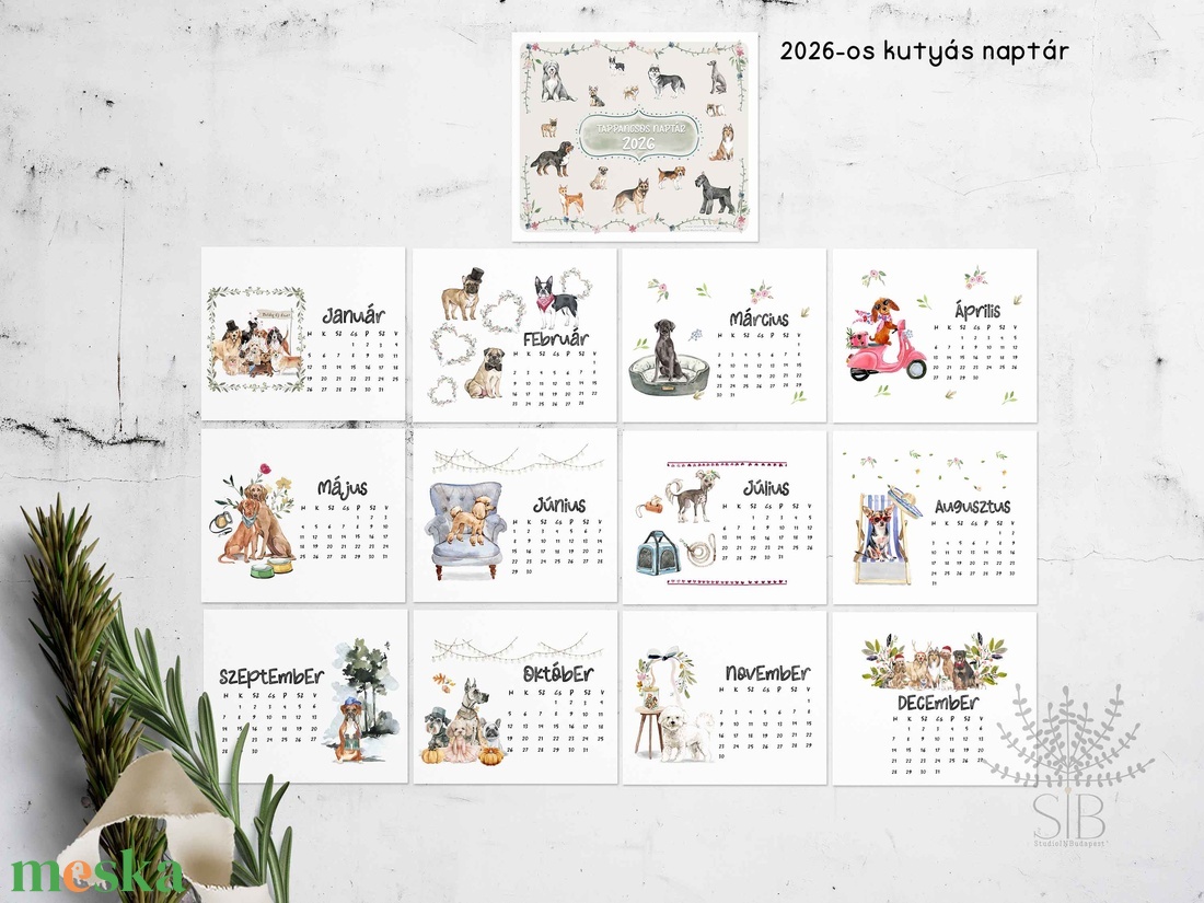 2026 kutyás naptár, asztali naptár, fali naptár - otthon & életmód - papír, írószer - naptár & tervező - Meska.hu