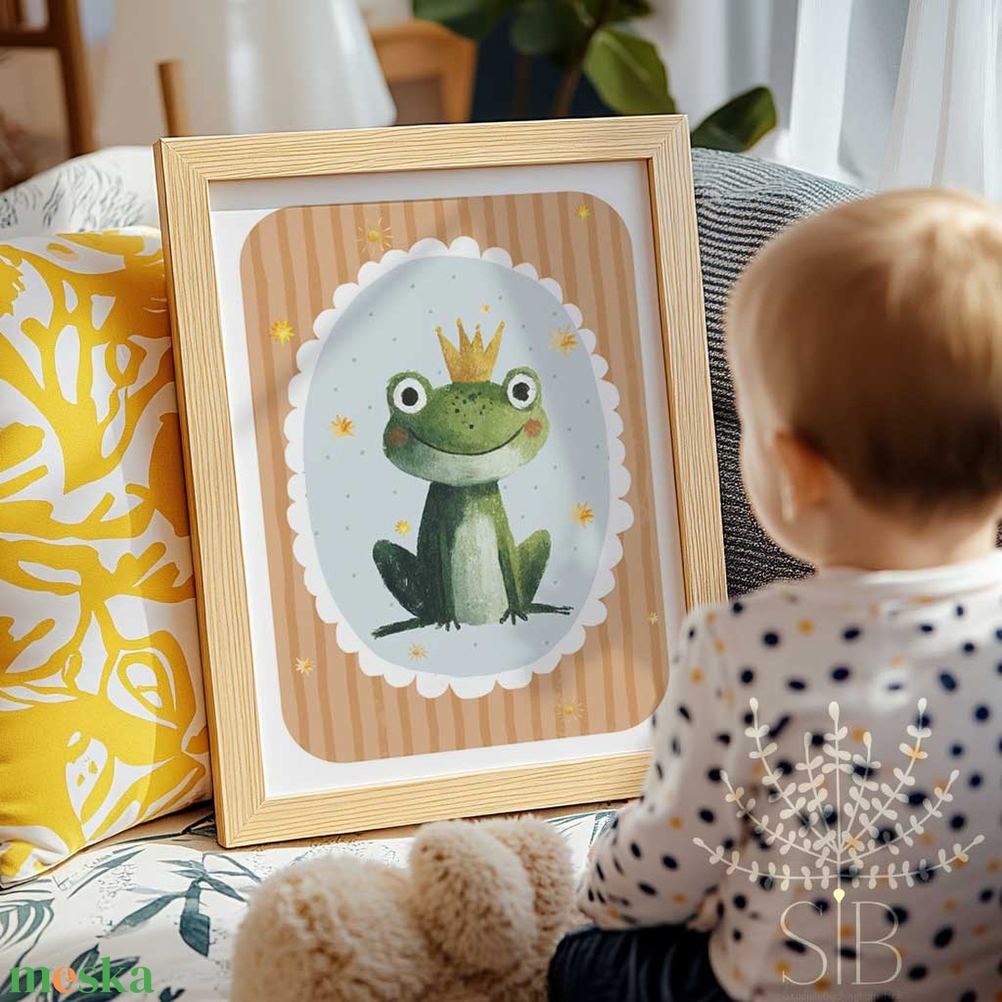 Béka, modern boho stílusú falikép gyerekszobába - baba - mama - babaszoba-dekoráció - babaszoba kép - Meska.hu