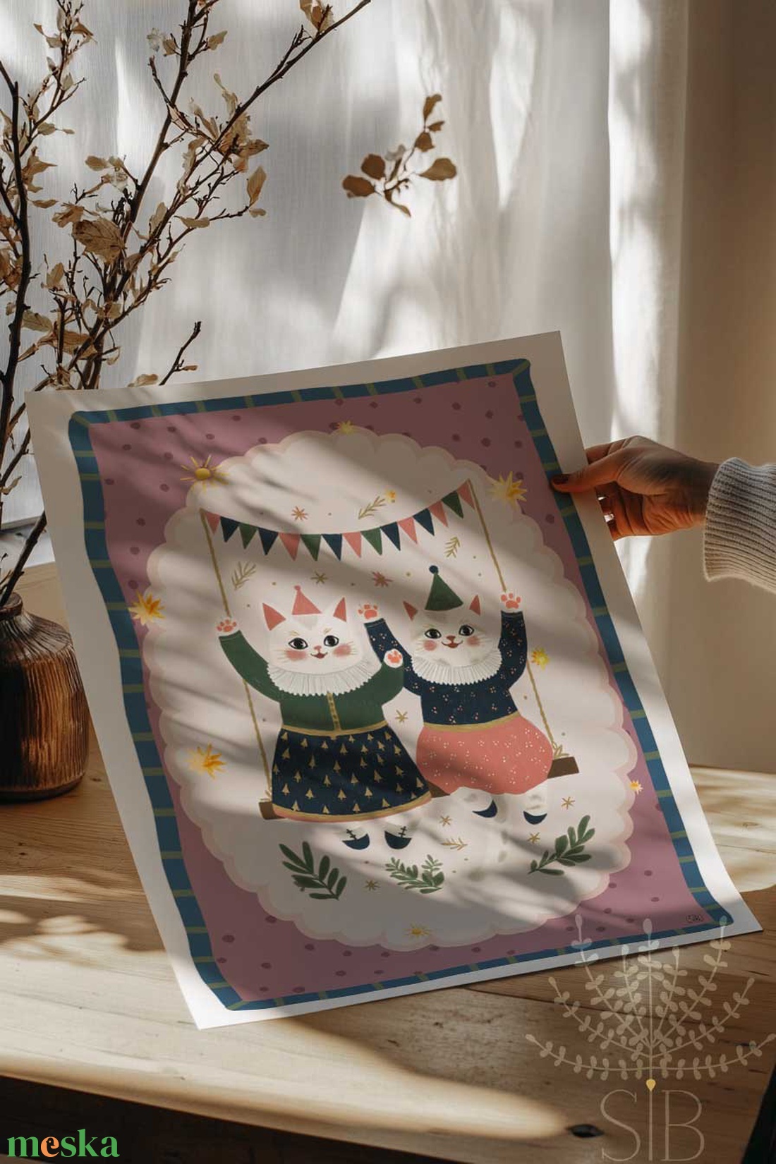 Modern, színes boho stílusú falikép cirkuszi macskákkal gyerekszobába - baba - mama - babaszoba-dekoráció - babaszoba kép - Meska.hu