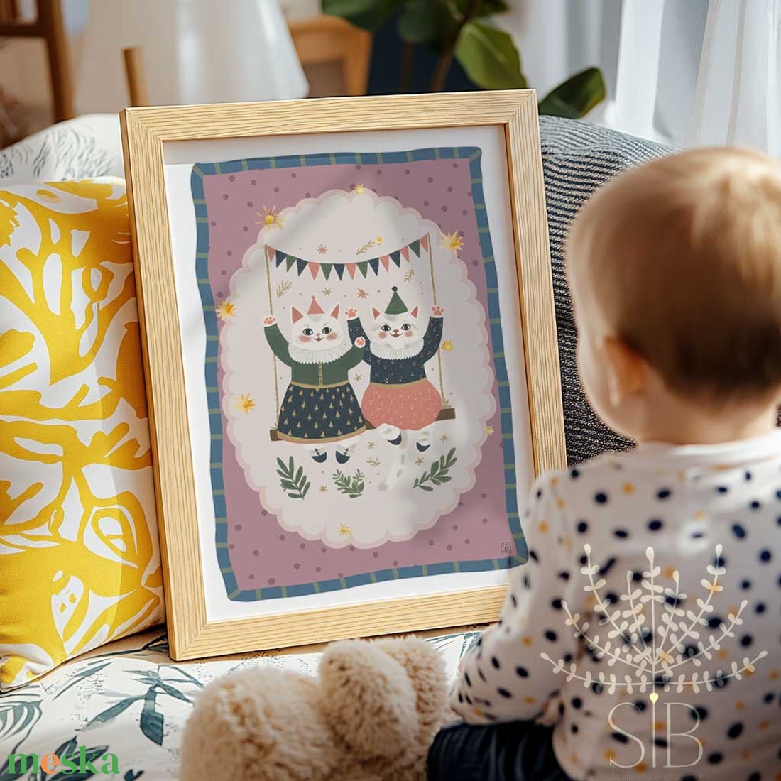 Modern, színes boho stílusú falikép cirkuszi macskákkal gyerekszobába - baba - mama - babaszoba-dekoráció - babaszoba kép - Meska.hu