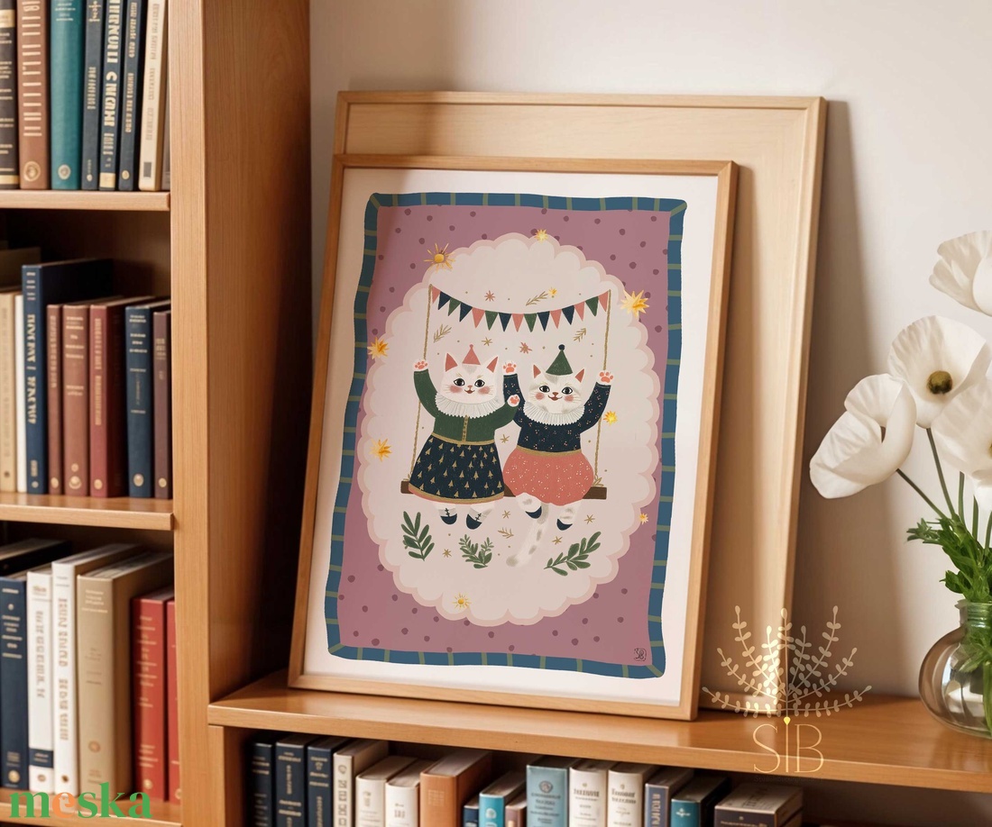 Modern, színes boho stílusú falikép cirkuszi macskákkal gyerekszobába - baba - mama - babaszoba-dekoráció - babaszoba kép - Meska.hu