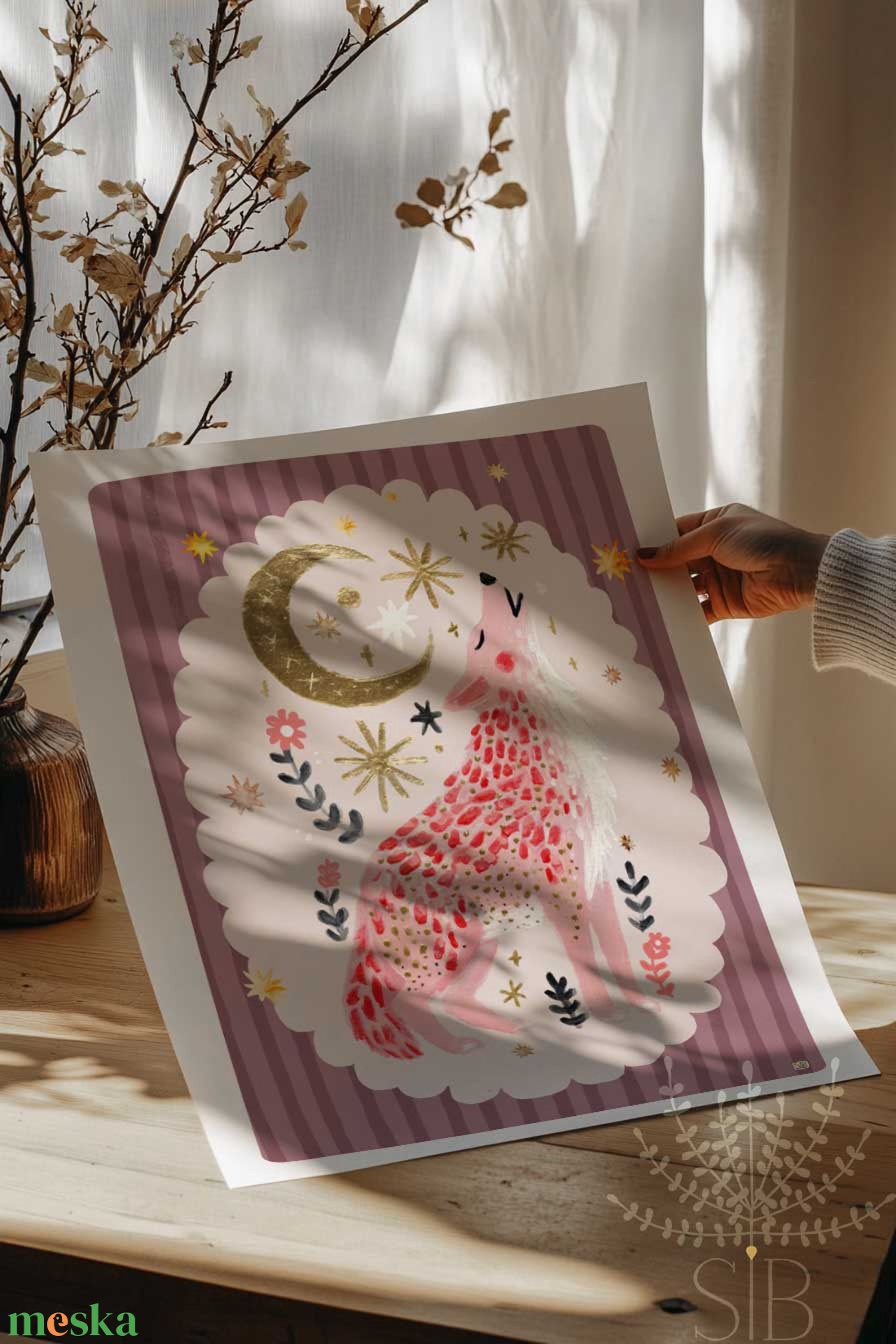 Modern, színes boho stílusú falikép, farkas grafika - baba - mama - babaszoba-dekoráció - babaszoba kép - Meska.hu