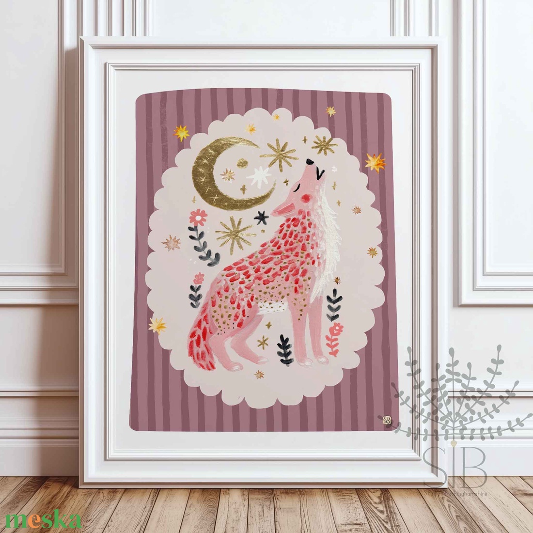 Modern, színes boho stílusú falikép, farkas grafika - baba - mama - babaszoba-dekoráció - babaszoba kép - Meska.hu