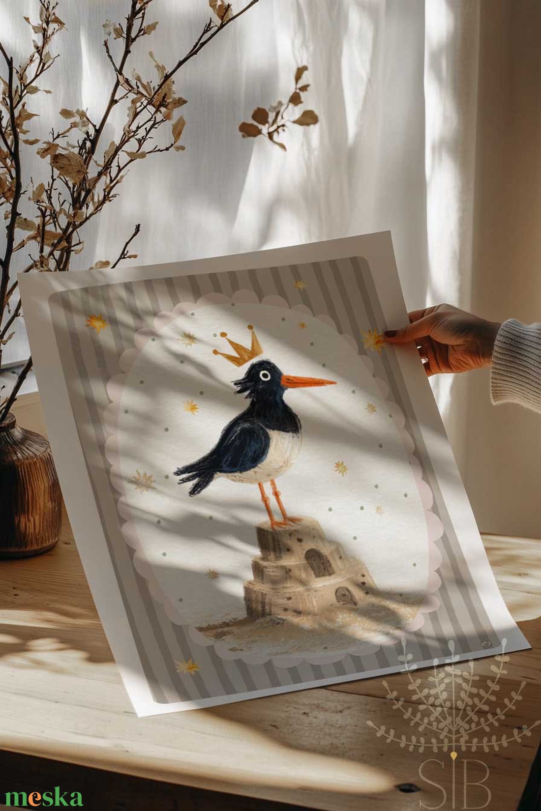 Szarka, Modern madaras boho stílusú gyerekszobai falikép - baba - mama - babaszoba-dekoráció - babaszoba kép - Meska.hu