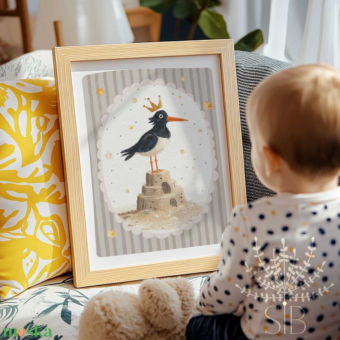 Szarka, Modern madaras boho stílusú gyerekszobai falikép - baba - mama - babaszoba-dekoráció - babaszoba kép - Meska.hu
