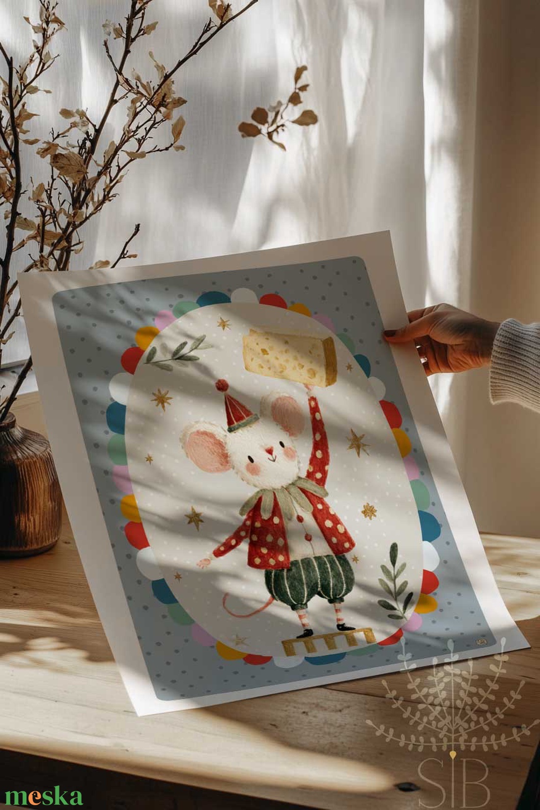 Cirkuszi egér, Modern, színes boho stílusú gyerekszobai falikép - baba - mama - babaszoba-dekoráció - babaszoba kép - Meska.hu