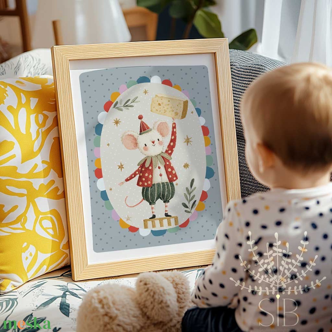 Cirkuszi egér, Modern, színes boho stílusú gyerekszobai falikép - baba - mama - babaszoba-dekoráció - babaszoba kép - Meska.hu