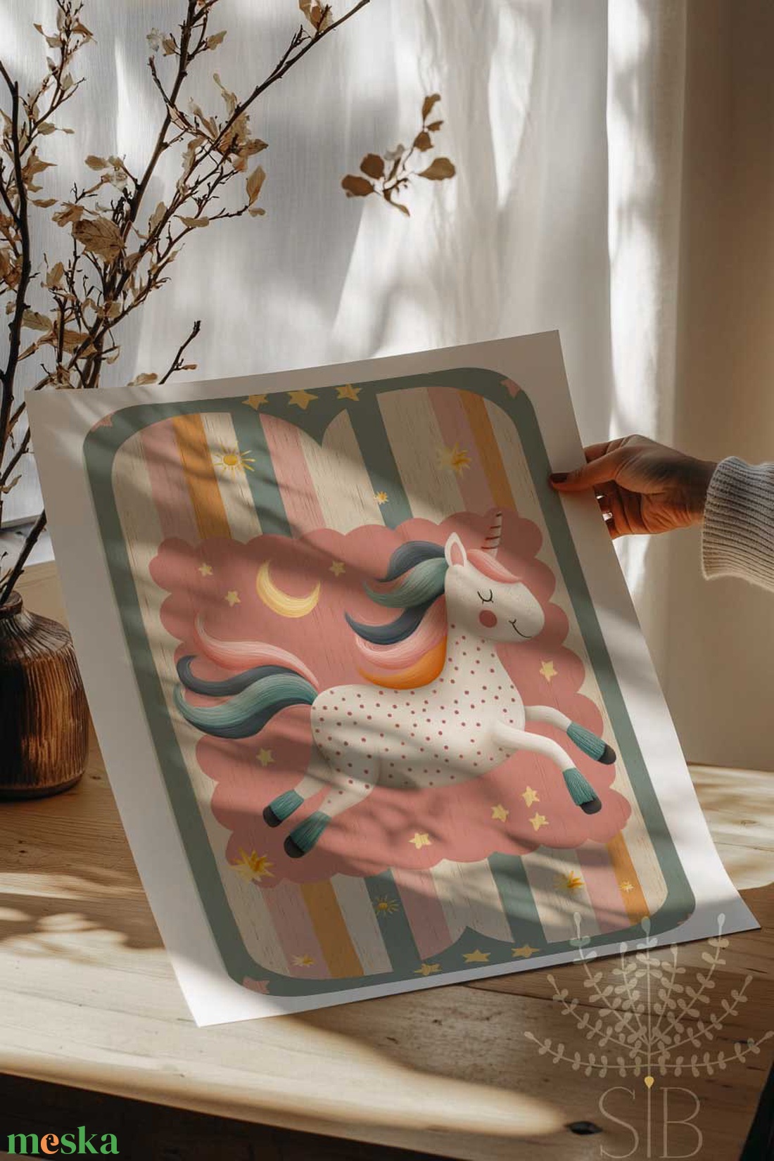 Egyszarvú, Modern, színes boho stílusú falikép, unikornis grafika - baba - mama - babaszoba-dekoráció - babaszoba kép - Meska.hu