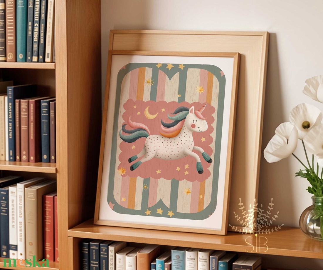 Egyszarvú, Modern, színes boho stílusú falikép, unikornis grafika - baba - mama - babaszoba-dekoráció - babaszoba kép - Meska.hu