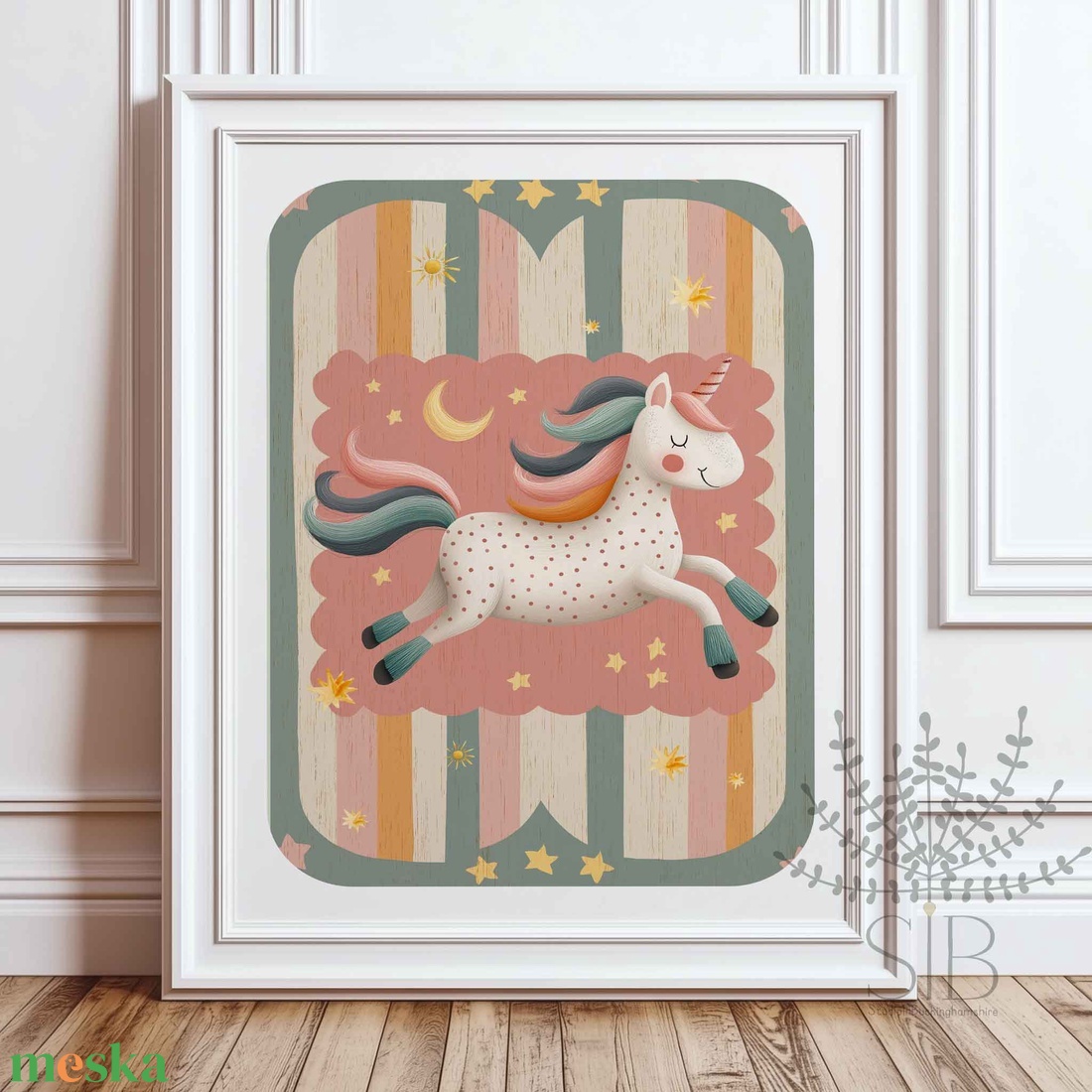 Egyszarvú, Modern, színes boho stílusú falikép, unikornis grafika - baba - mama - babaszoba-dekoráció - babaszoba kép - Meska.hu