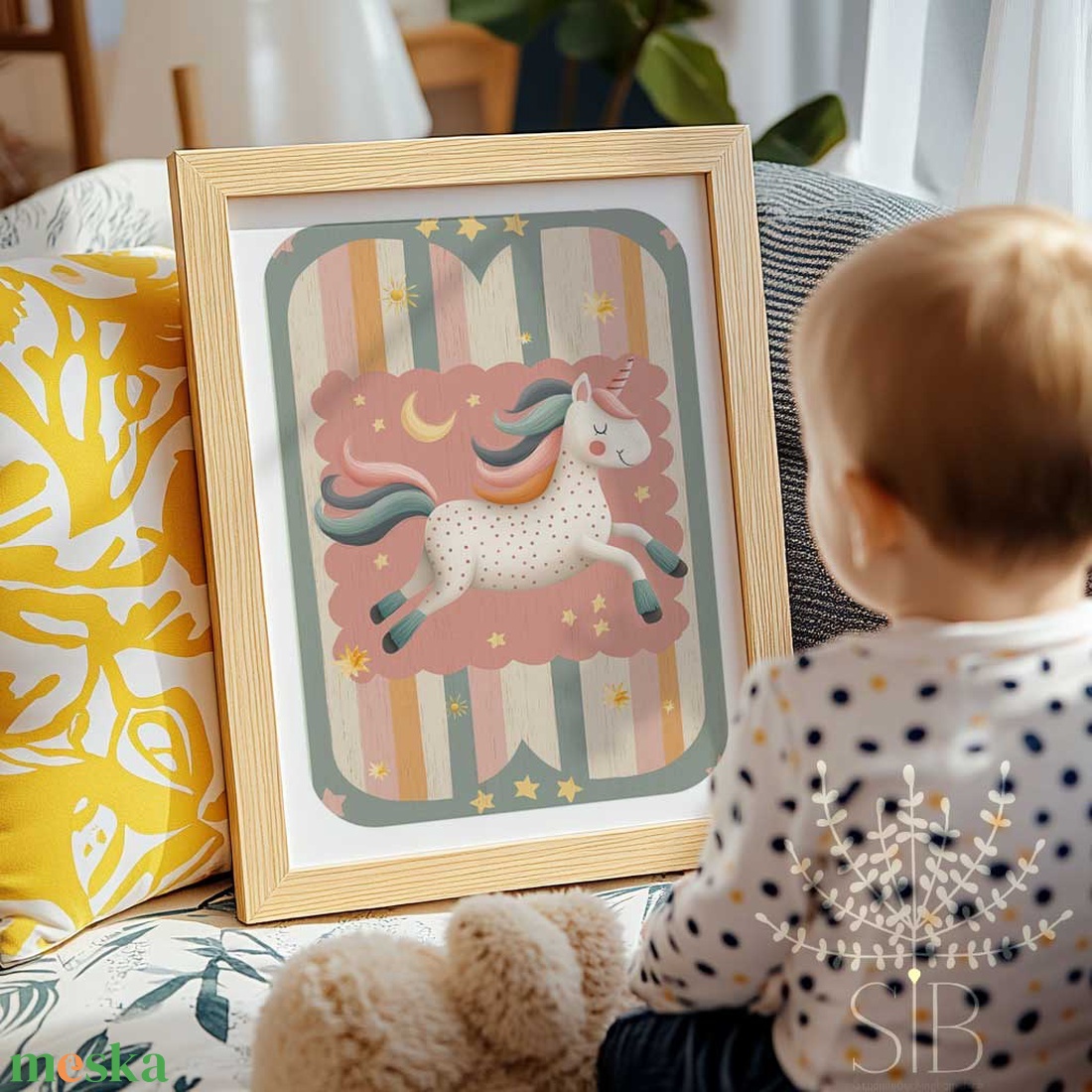 Egyszarvú, Modern, színes boho stílusú falikép, unikornis grafika - baba - mama - babaszoba-dekoráció - babaszoba kép - Meska.hu