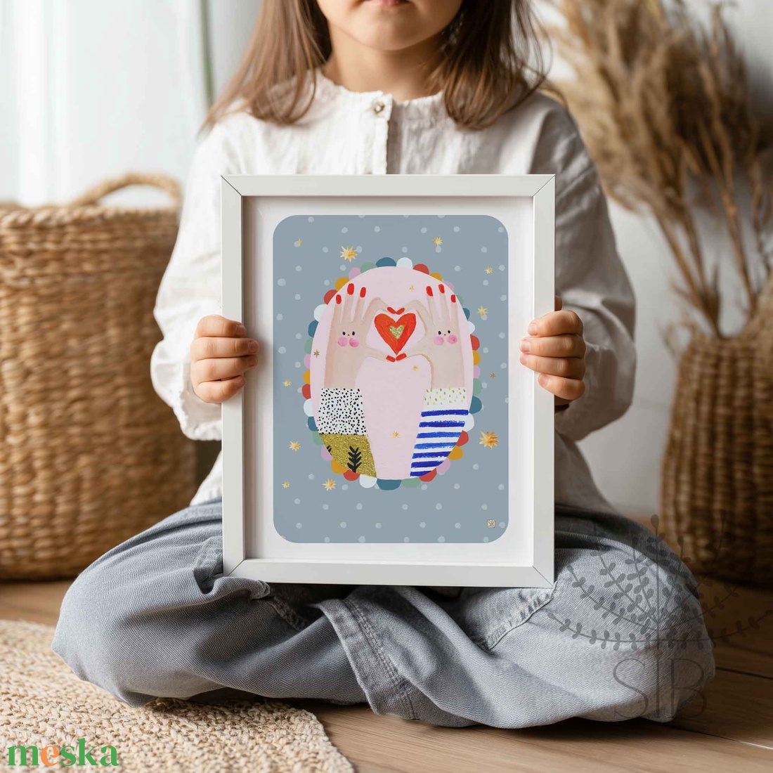 Modern, színes boho stílusú falikép, szívet formázó kezek, barátság ajándék - otthon & életmód - dekoráció - kép & falikép - poszter - Meska.hu