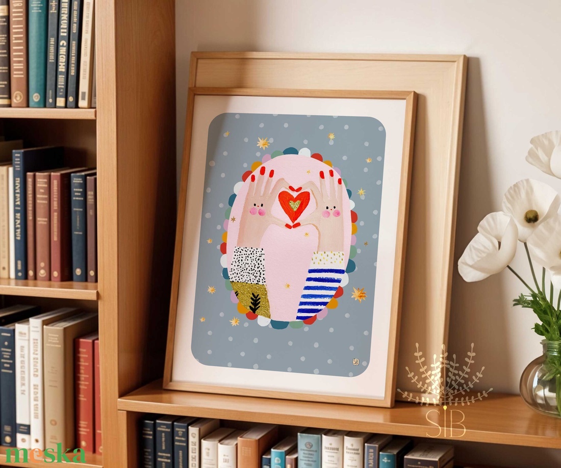 Modern, színes boho stílusú falikép, szívet formázó kezek, barátság ajándék - otthon & életmód - dekoráció - kép & falikép - poszter - Meska.hu