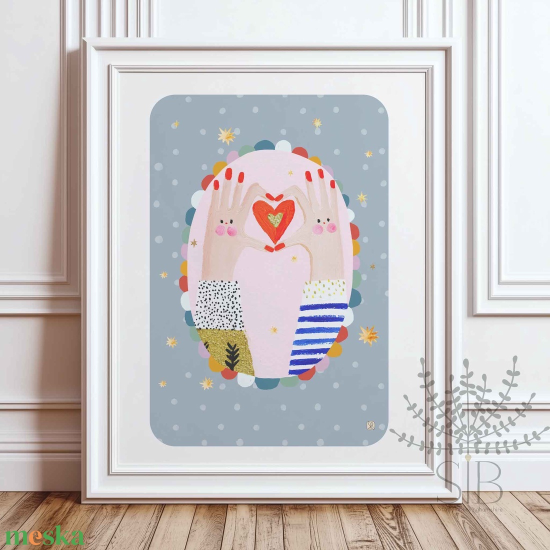 Modern, színes boho stílusú falikép, szívet formázó kezek, barátság ajándék - otthon & életmód - dekoráció - kép & falikép - poszter - Meska.hu