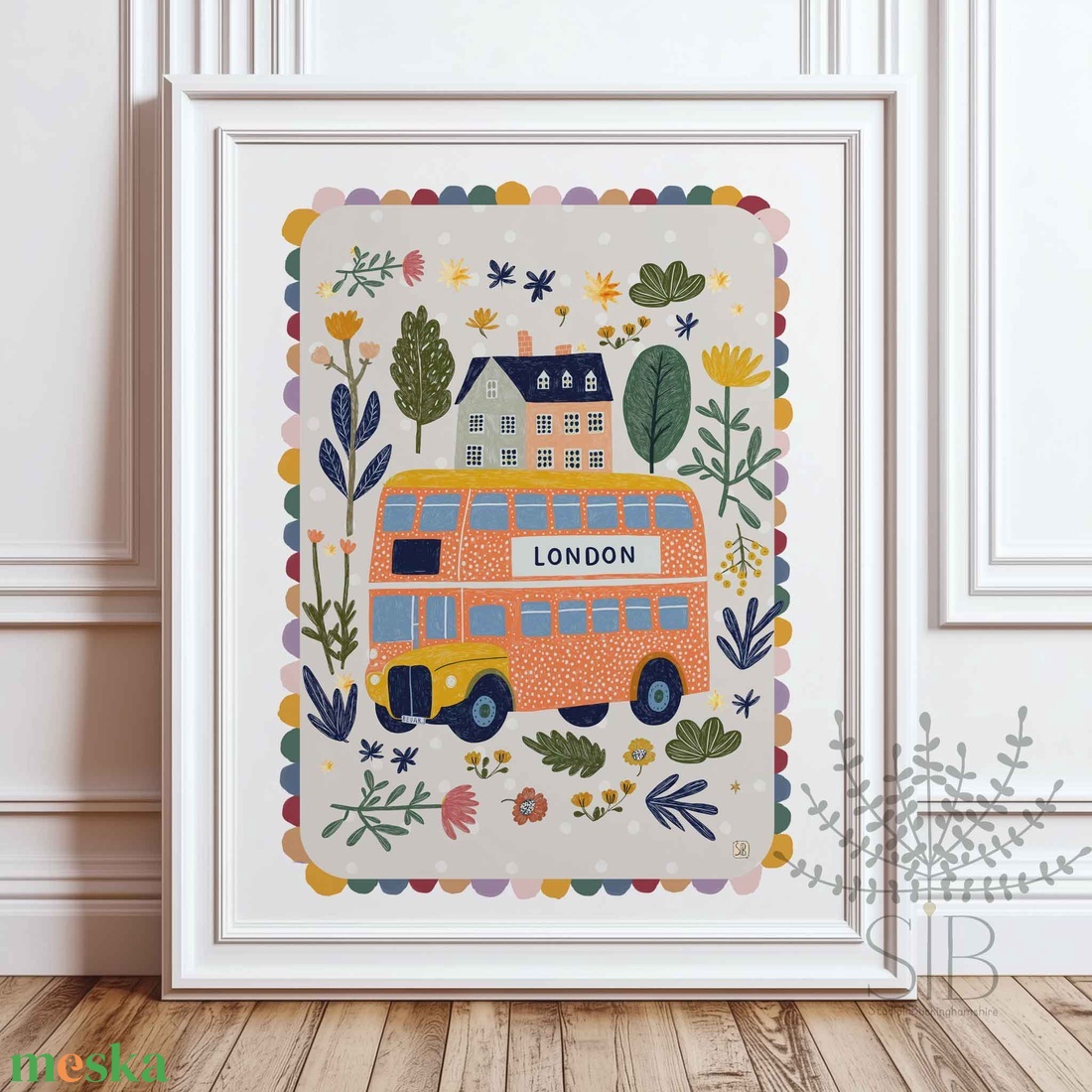 London busz, Modern, színes boho stílusú gyerekszobai falikép - baba - mama - babaszoba-dekoráció - babaszoba kép - Meska.hu