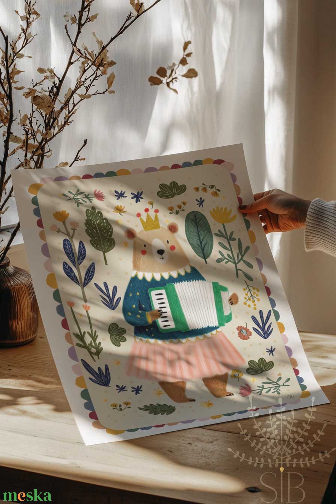 Mackó, modern, színes boho stílusú falikép grafika - baba - mama - babaszoba-dekoráció - babaszoba kép - Meska.hu