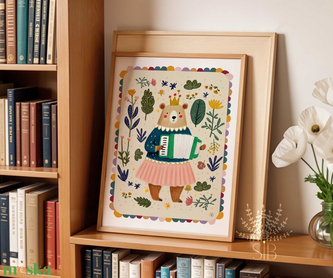 Mackó, modern, színes boho stílusú falikép grafika - baba - mama - babaszoba-dekoráció - babaszoba kép - Meska.hu