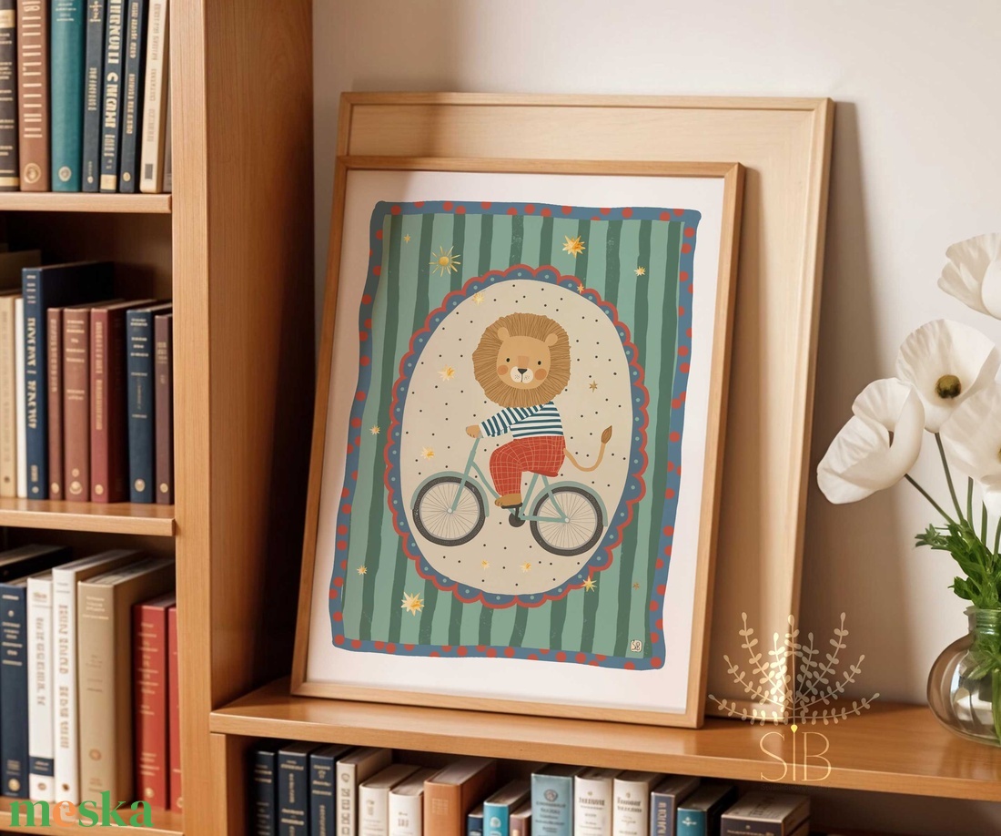 Oroszlán, modern, színes boho stílusú falikép grafika - baba - mama - babaszoba-dekoráció - babaszoba kép - Meska.hu