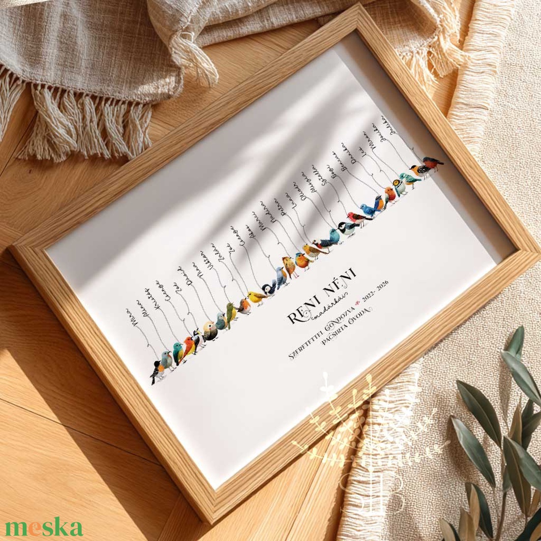 Névre szóló pedagógus ajándék, csoportajándék tabló iskolai óvodai ballagásra, madár illusztrációval - otthon & életmód - dekoráció - kép & falikép - poszter - Meska.hu