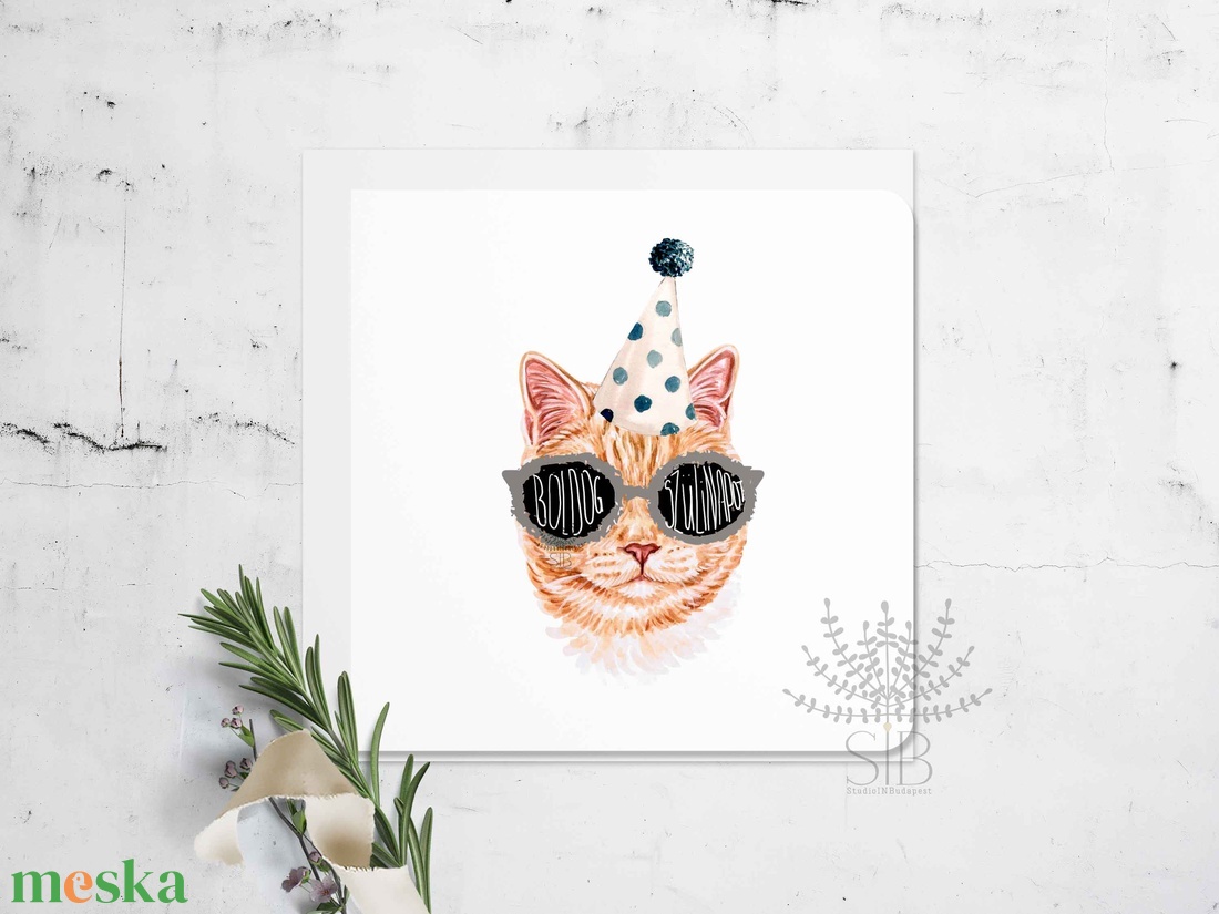 Születésnapi menő vörös macskás képeslap - otthon & életmód - papír, írószer - ajándékozás kellékei - képeslap, üdvözlőlap - Meska.hu