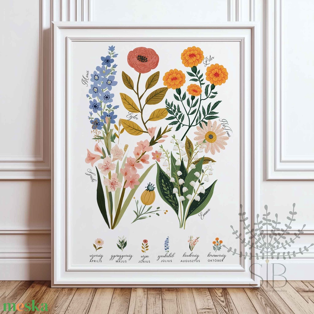 Születési hónapvirágok, nagymama virágoskertje, személyre szabható hónapvirágokkal - otthon & életmód - dekoráció - kép & falikép - poszter - Meska.hu