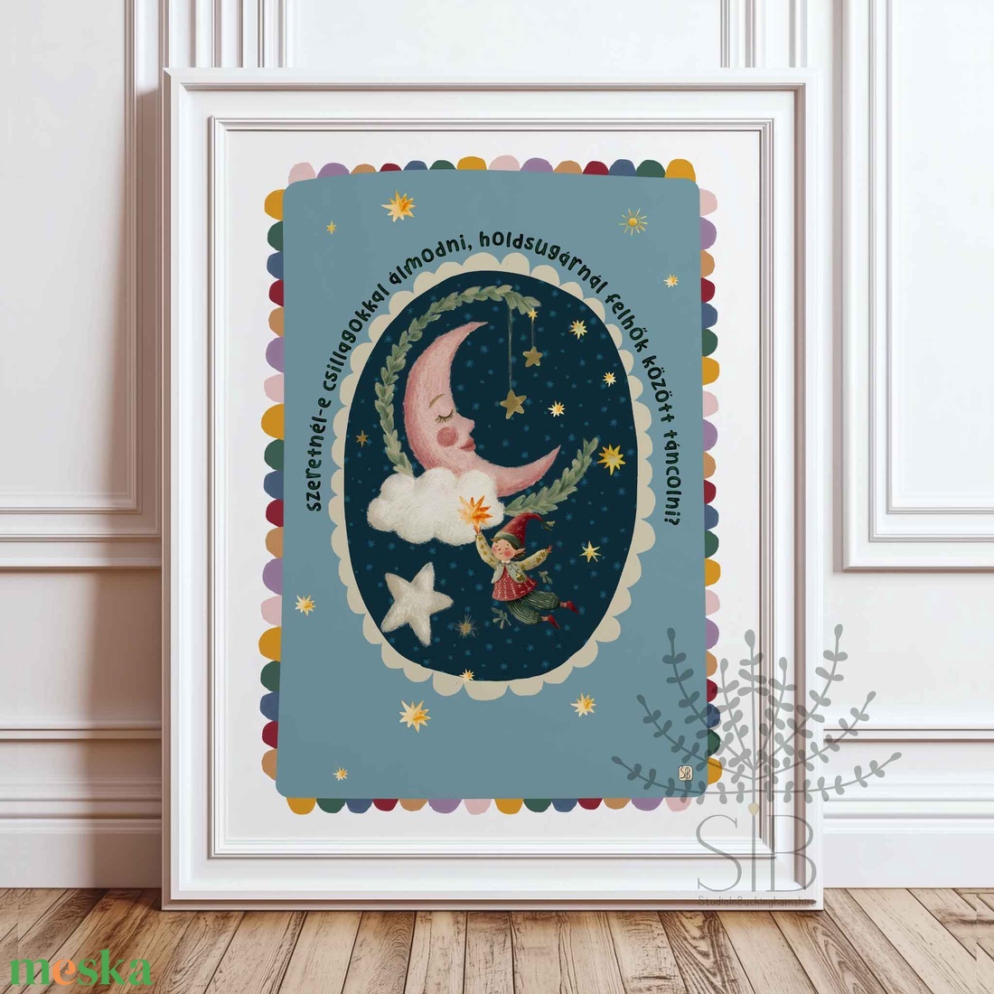 Hold gyermek poszter illusztráció, Modern, színes boho stílusú falikép grafika - baba - mama - babaszoba dekoráció - babaszoba kép - Meska.hu