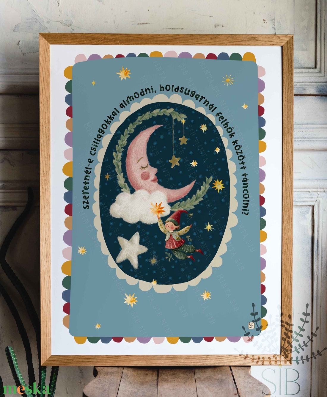 Hold gyermek poszter illusztráció, Modern, színes boho stílusú falikép grafika - baba - mama - babaszoba dekoráció - babaszoba kép - Meska.hu