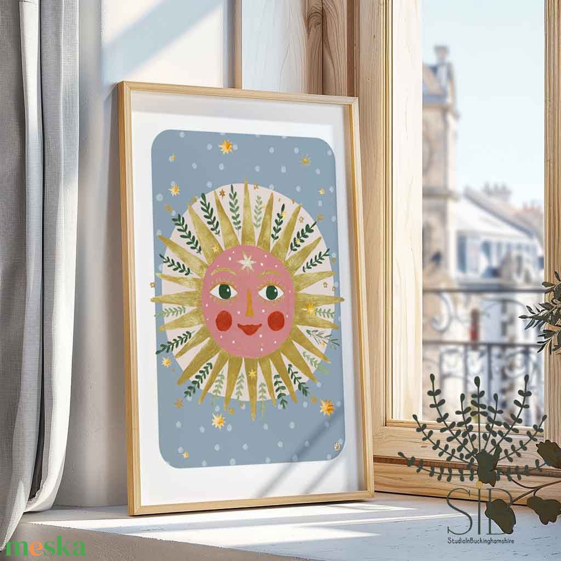 Nap, mesés napsugár gyermek poszter illusztráció, Modern, színes boho stílusú falikép grafika - baba - mama - babaszoba dekoráció - babaszoba kép - Meska.hu