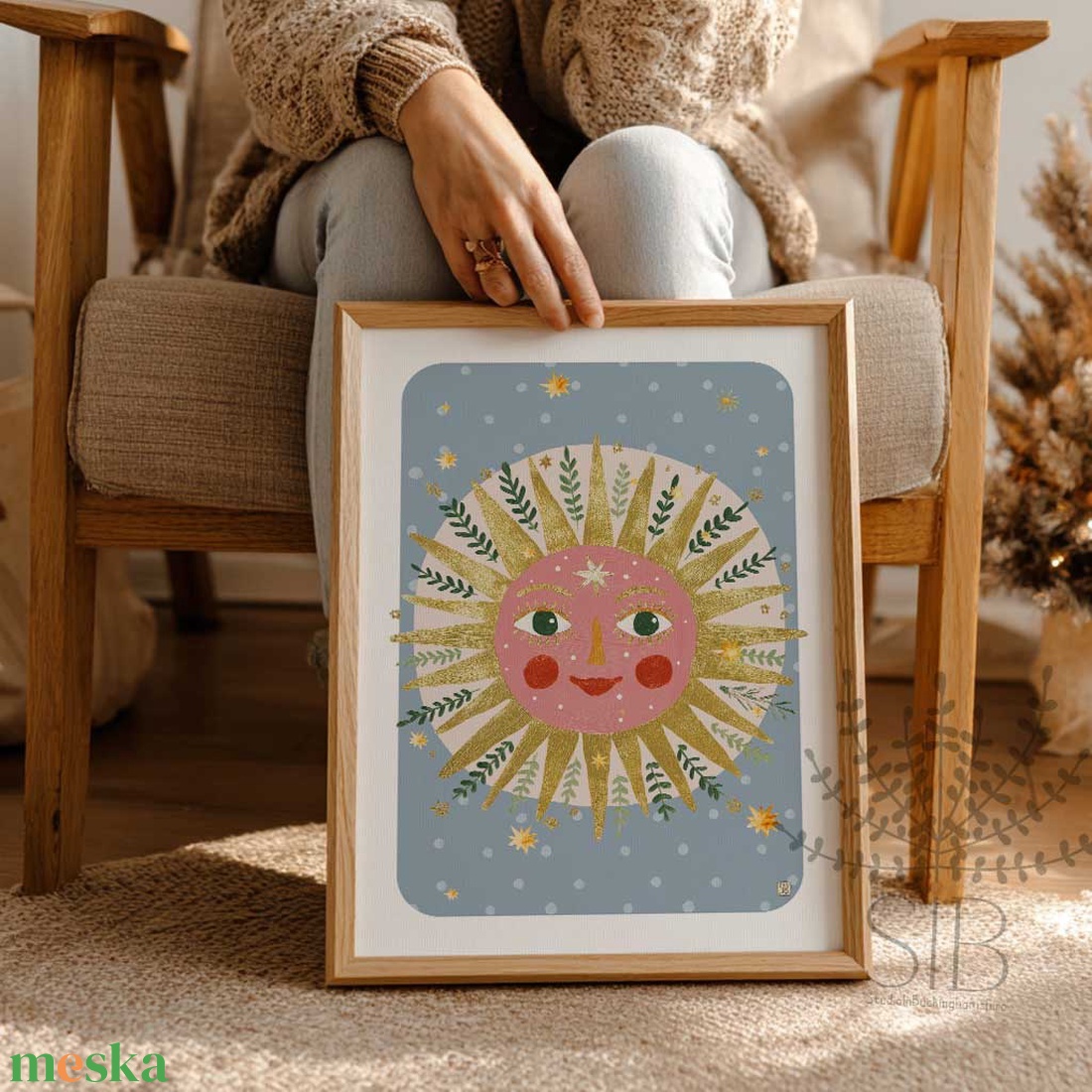 Nap, mesés napsugár gyermek poszter illusztráció, Modern, színes boho stílusú falikép grafika - baba - mama - babaszoba dekoráció - babaszoba kép - Meska.hu