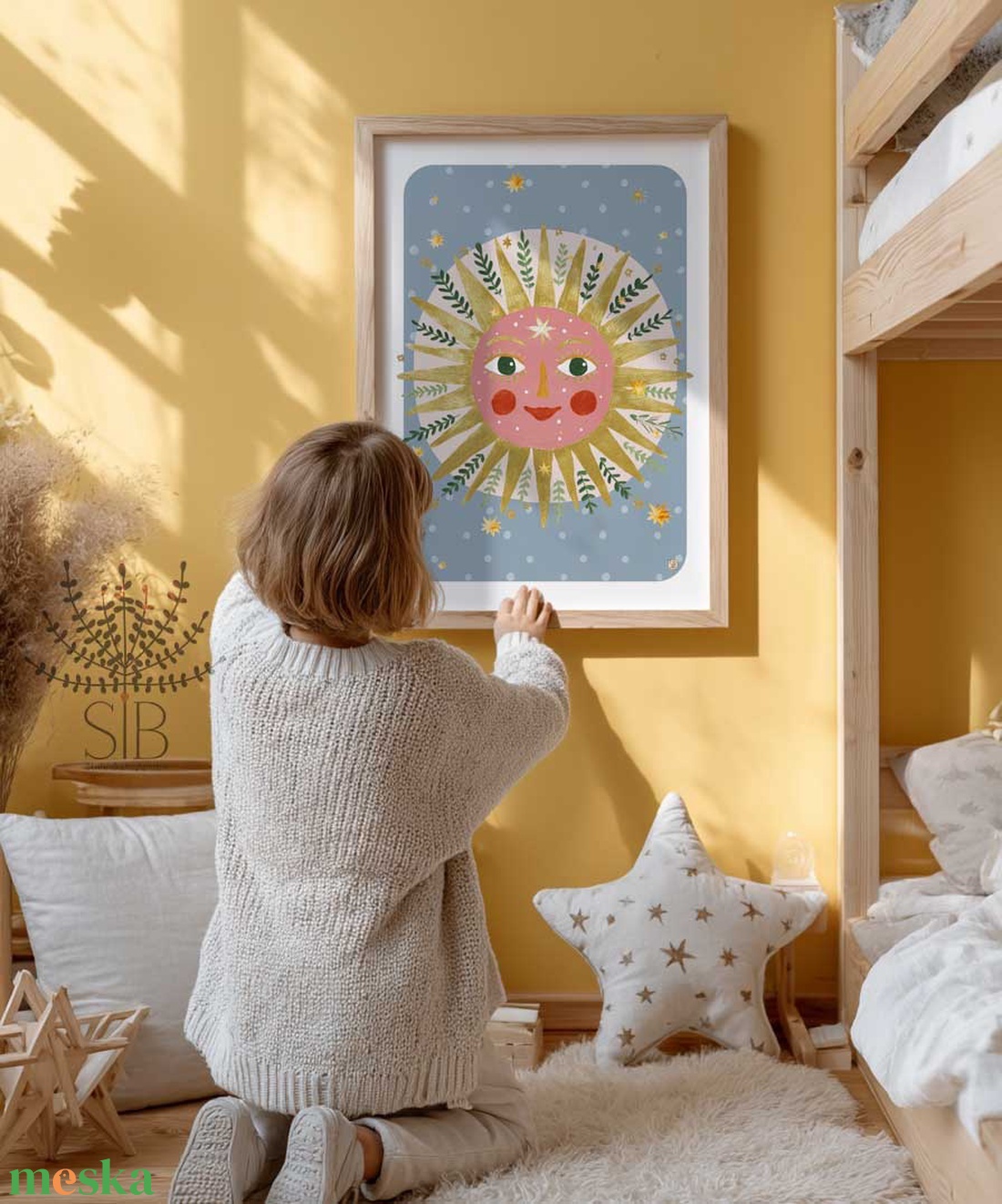 Nap, mesés napsugár gyermek poszter illusztráció, Modern, színes boho stílusú falikép grafika - baba - mama - babaszoba dekoráció - babaszoba kép - Meska.hu
