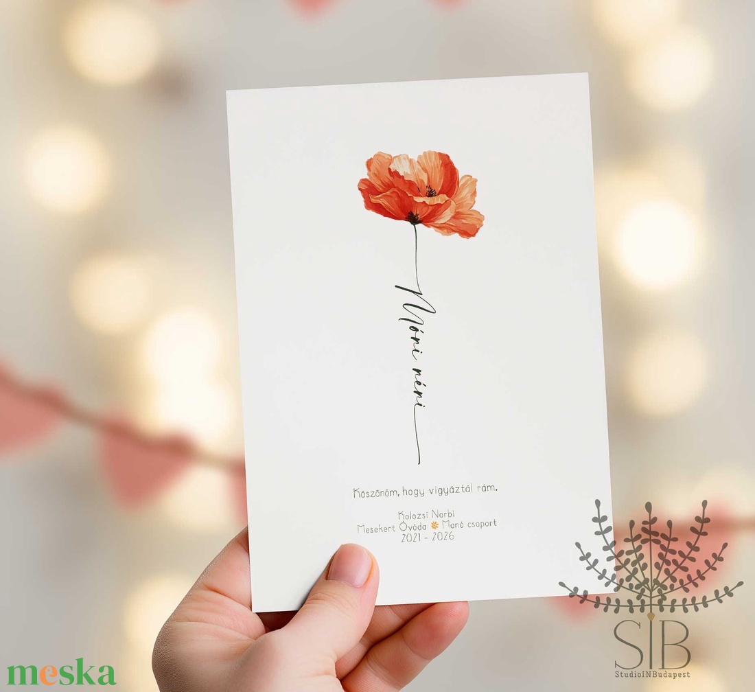 Köszönőajándék óvó néniknek, dadusoknak, pipacsos ovis ballagási búcsúajándék, ajándékkísérő - otthon & életmód - papír, írószer - ajándékozás kellékei - képeslap, üdvözlőlap - Meska.hu