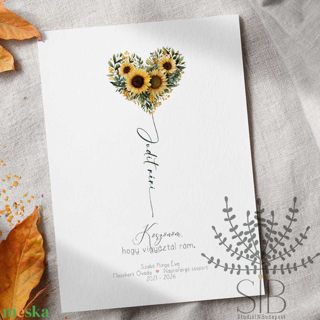 Köszönőajándék óvó néniknek, dadusoknak, napraforgó mintás ovis ballagási búcsúajándék, ajándékkísérő - otthon & életmód - papír, írószer - ajándékozás kellékei - képeslap, üdvözlőlap - Meska.hu