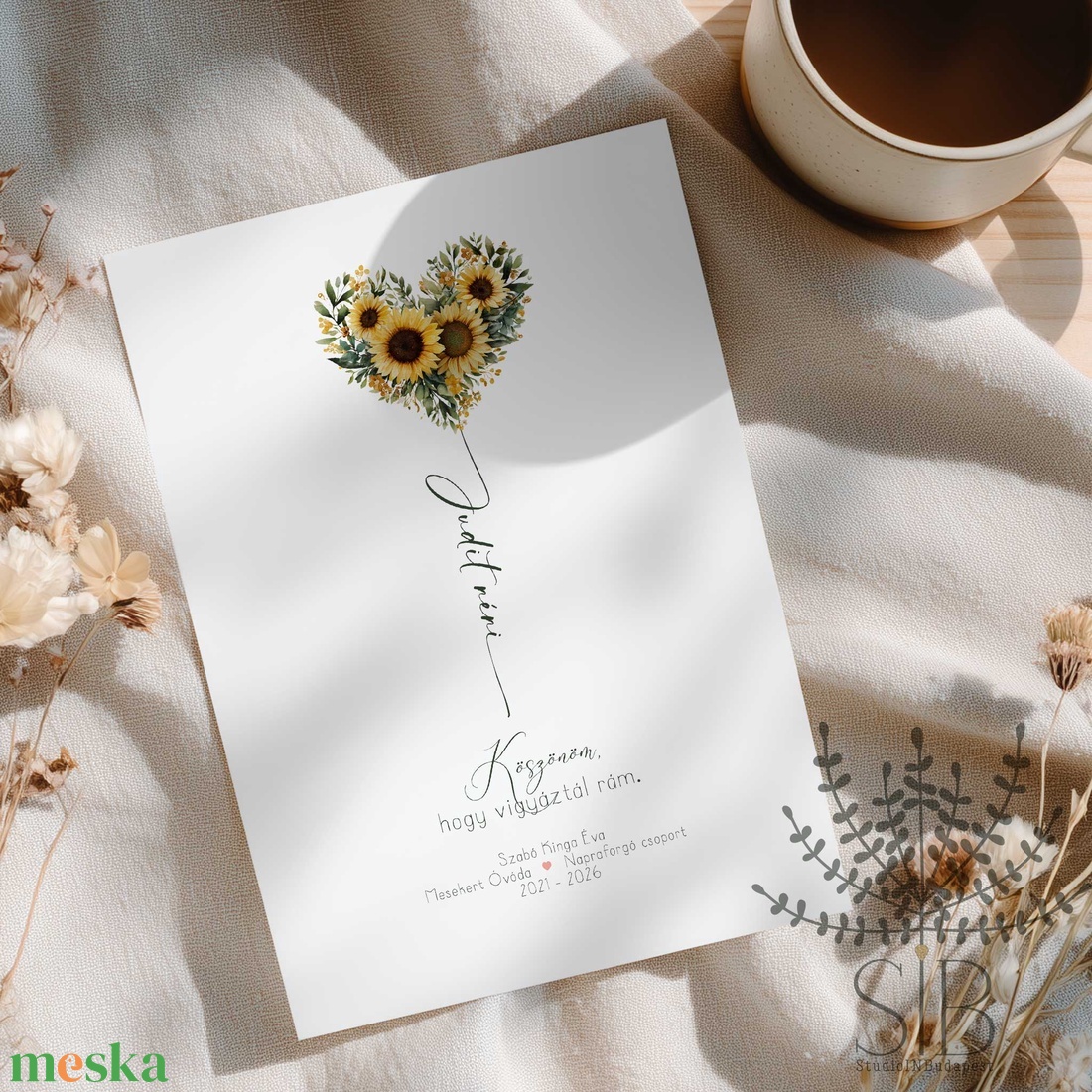 Köszönőajándék óvó néniknek, dadusoknak, napraforgó mintás ovis ballagási búcsúajándék, ajándékkísérő - otthon & életmód - papír, írószer - ajándékozás kellékei - képeslap, üdvözlőlap - Meska.hu