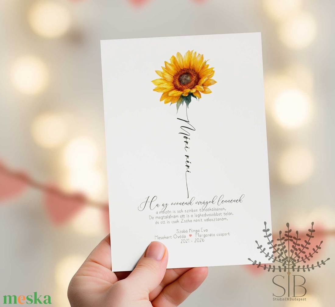 Köszönőajándék óvó néniknek, dadusoknak, napraforgó mintás ovis ballagási búcsúajándék, ajándékkísérő - otthon & életmód - papír, írószer - ajándékozás kellékei - képeslap, üdvözlőlap - Meska.hu