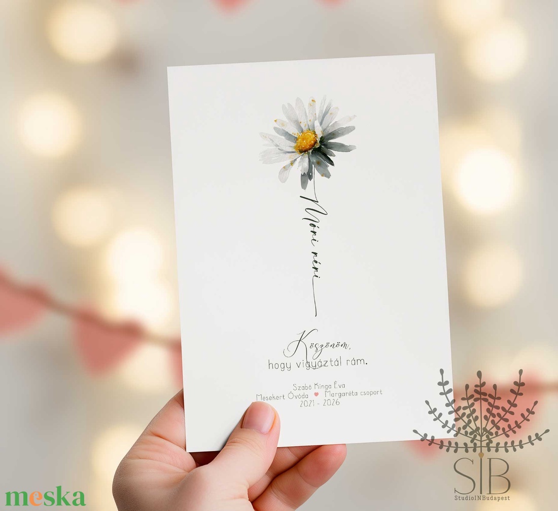Köszönőajándék óvó néniknek, dadusoknak, margaréta mintás ovis ballagási búcsúajándék, ajándékkísérő - otthon & életmód - papír, írószer - ajándékozás kellékei - képeslap, üdvözlőlap - Meska.hu