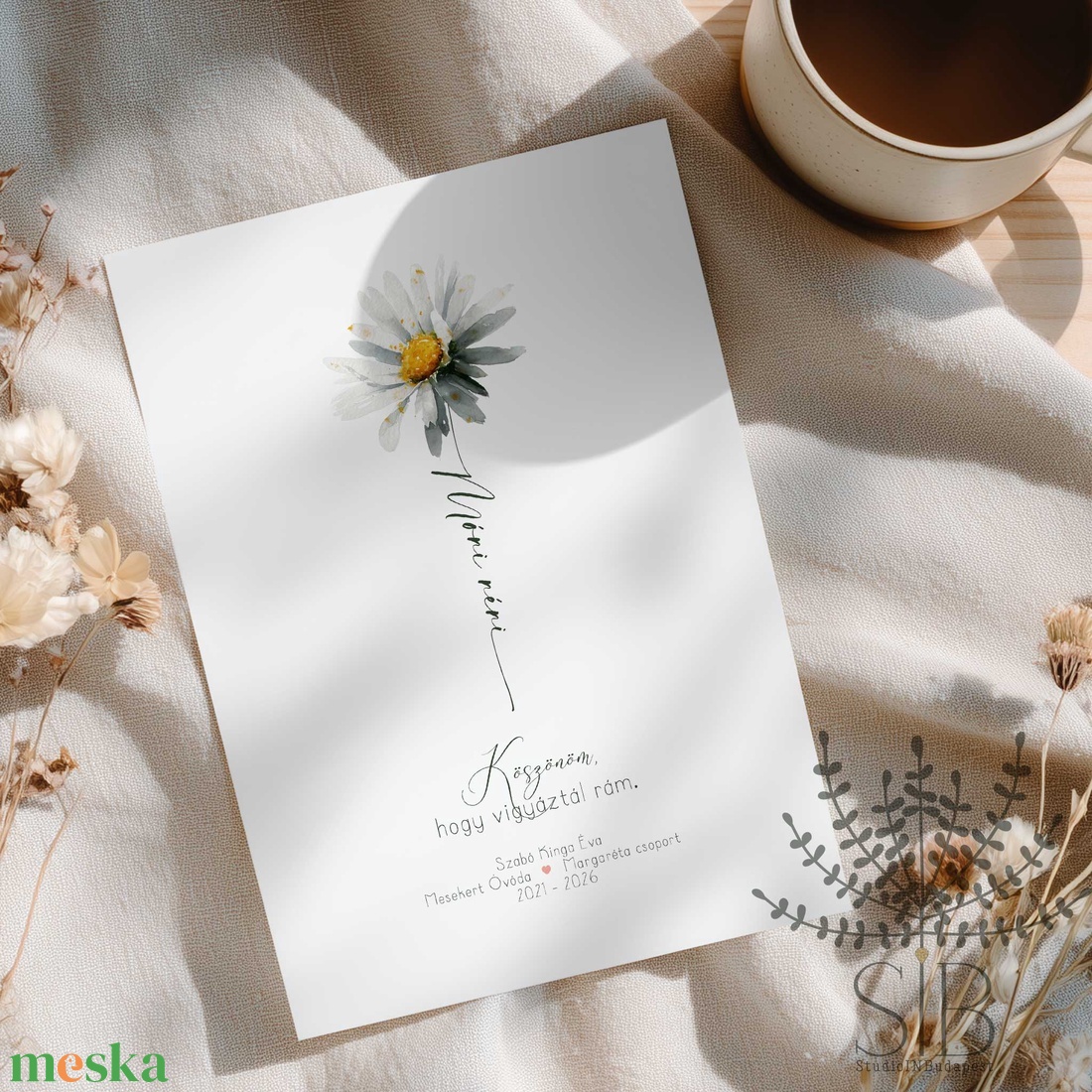 Köszönőajándék óvó néniknek, dadusoknak, margaréta mintás ovis ballagási búcsúajándék, ajándékkísérő - otthon & életmód - papír, írószer - ajándékozás kellékei - képeslap, üdvözlőlap - Meska.hu
