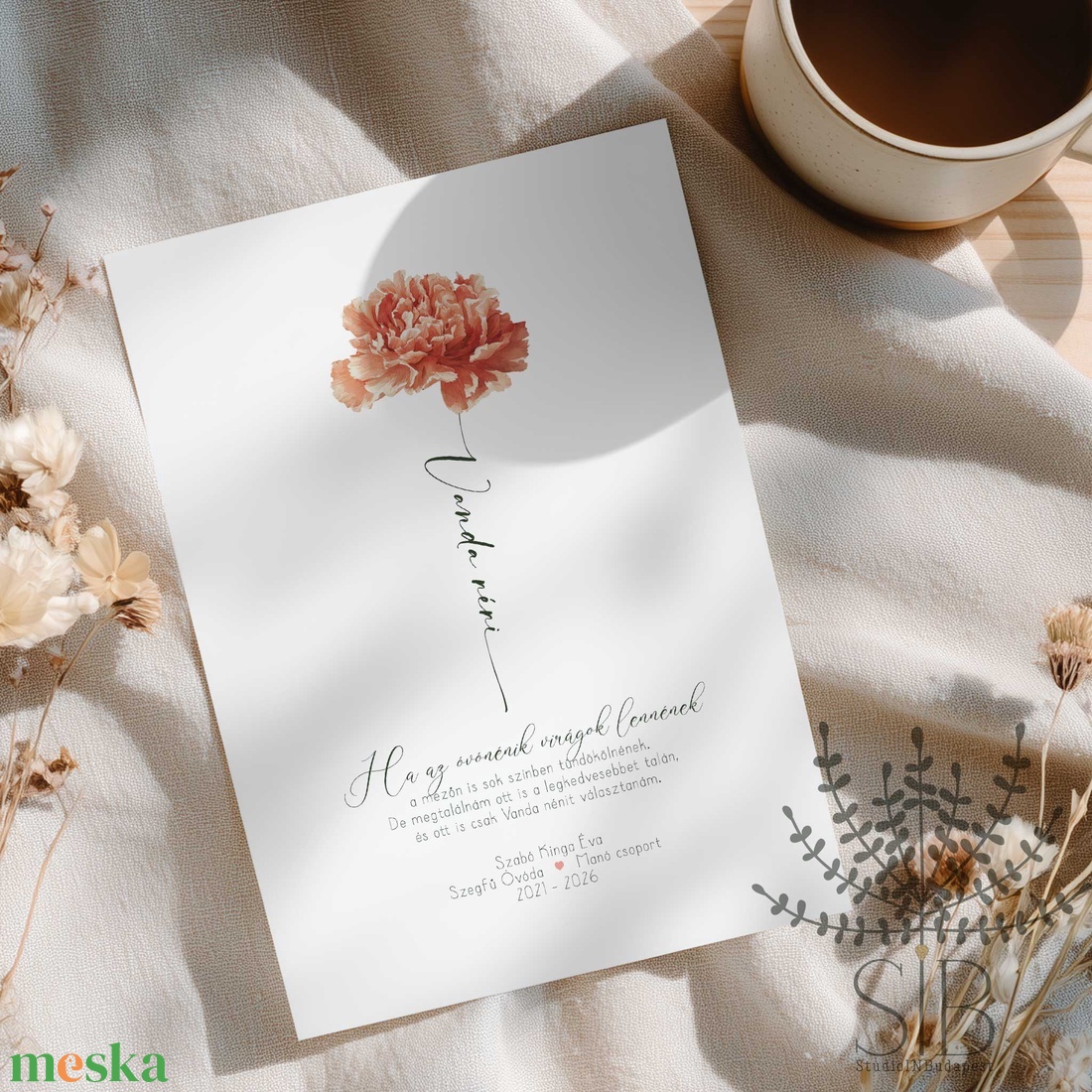 Köszönőajándék óvó néniknek, dadusoknak, szegfű mintás ovis ballagási búcsúajándék, ajándékkísérő - otthon & életmód - papír, írószer - ajándékozás kellékei - képeslap, üdvözlőlap - Meska.hu