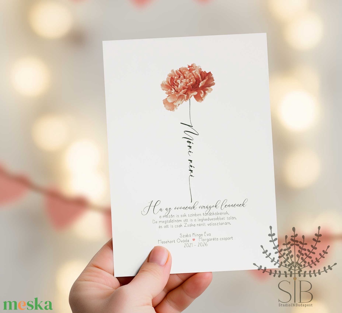 Köszönőajándék óvó néniknek, dadusoknak, szegfű mintás ovis ballagási búcsúajándék, ajándékkísérő - otthon & életmód - papír, írószer - ajándékozás kellékei - képeslap, üdvözlőlap - Meska.hu